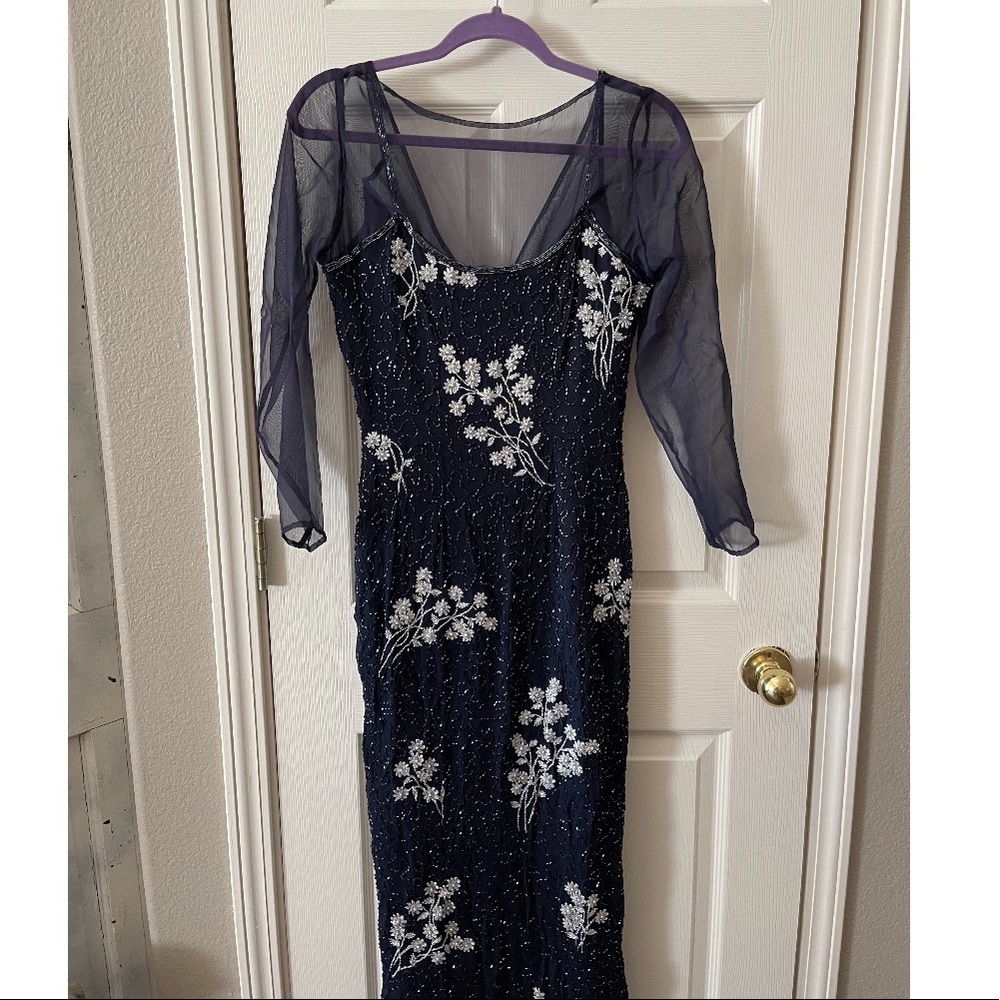 Stunning VINTAGE Navy Blue Embroidered Beaded Dress